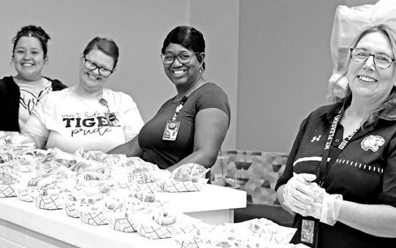 MPISD Food Services were up bright and early preparing muffins and cinnamon rolls for the staff.