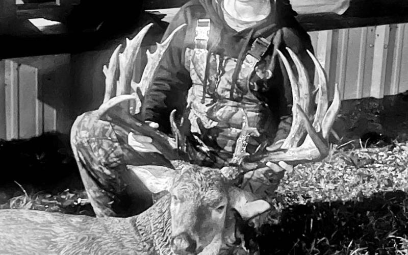 Reili Brewer of Avery, 14, with the remarkable 29 pointer she shot last October on Bowie County. Scoring 239 2/8 net, the 5 1/2-year old buck was accepted into the Boone and Crockett Club’s all-time record book. (Courtesy Photo, Rickey Brewer)