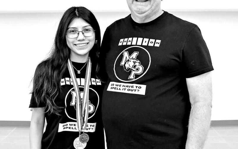 State qualifier Brissia Alvarez (left) with Coach John Whitten Courtesy Photo