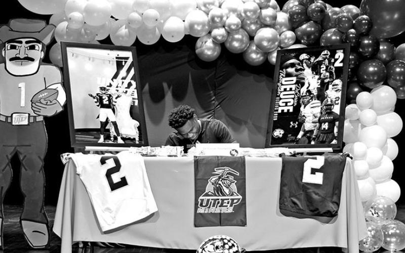 De Corian “Deuce” Thompson signs to play football for the Miners the University of Texas at El Paso (UTEP)