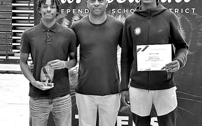 Willie Williams award honorees (L to R) Ajayden Hurndon, Coach Joey Chism, Reggie Webster COURTESY PHOTO