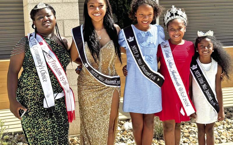 The winners of the 2025 NETX Miss Juneteenth pageant smiled and waved in the Mt. Pleasant Juneteenth celebration parade COURTESY PHOTO