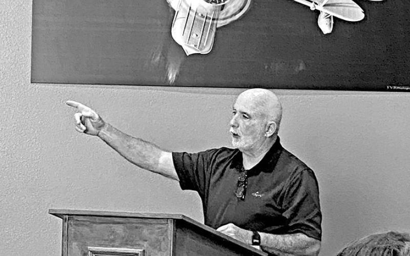 Mount Pleasant resident and Viet Nam Veteran Gary Gingrich talks to attendees about his experience as a helicopter pilot during the war, flying the Bell UH-1 Iroquois (nicknamed “Huey”). The museum exhibit includes a Huey that still operates.
