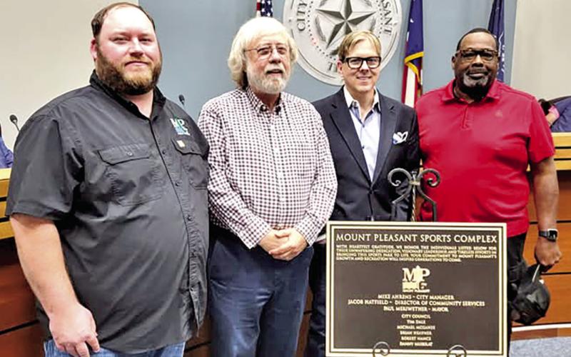 From left to right: Public Works Director Garrett Houston, Former Mayor Paul Meriwether, Former Council Member Michael McGahee, and Robert Nance, Jr (representing his father Robert Nance) Courtesy photo