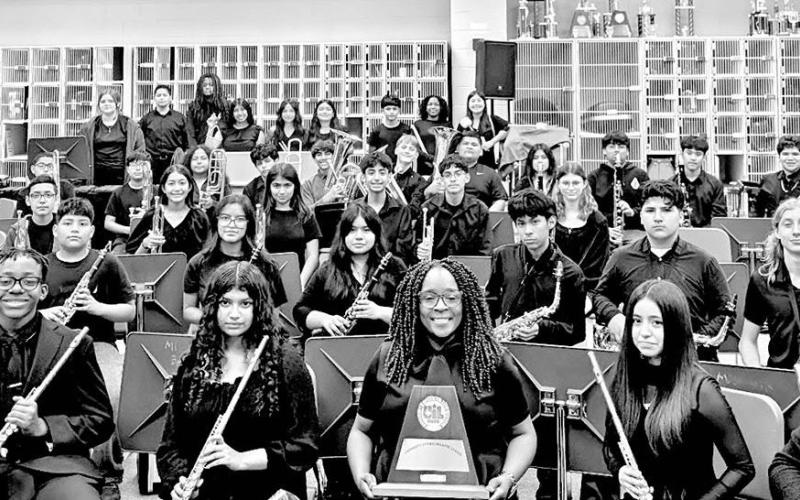 The Sweepstakes award winning Mount Pleasant Junior High Honors Band and Director, Karen Luckett (center) COURTESY PHOTO