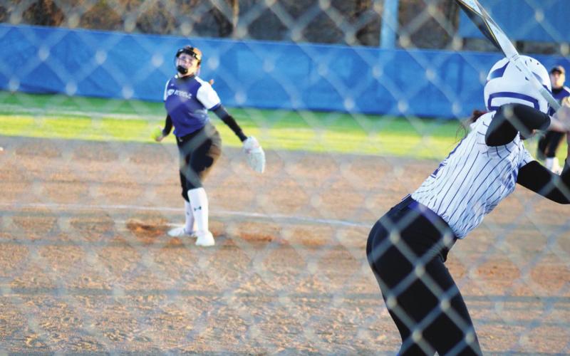Addison Martin prepares to unleash a pitch during Friday’s game against Sulphur Bluff. PHOTO / AUDREY BRITTAIN