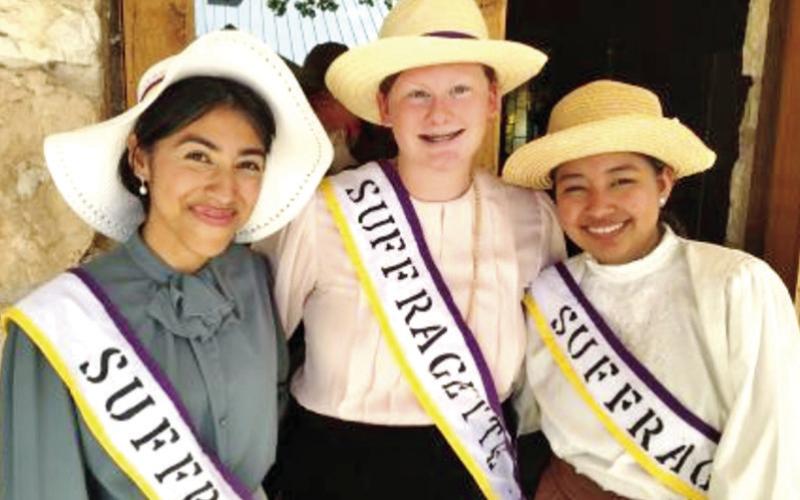 Calderon, Aubrey Watkins, &amp;amp; Rivero as Suffragettes in the 2022 Honors/Webb Film COURTESY PHOTO