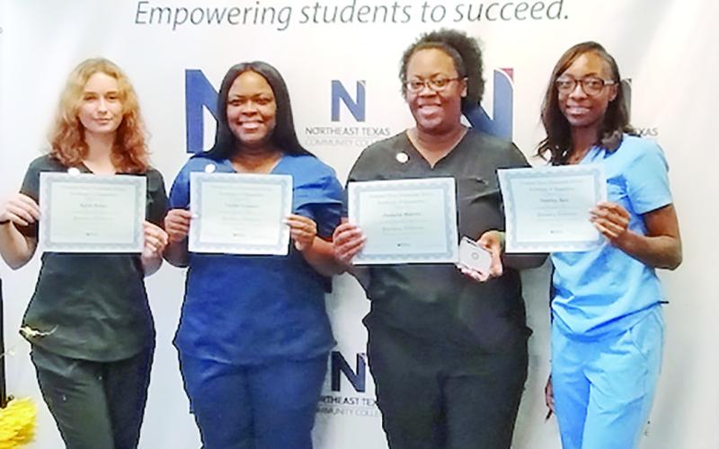 From left, NTCC Pharmacy Tech students Kylie Brice, Taylor Frazier, Juanita Martin and Destiny Bell received their certifications during a ceremony June 6. COURTESY PHOTO