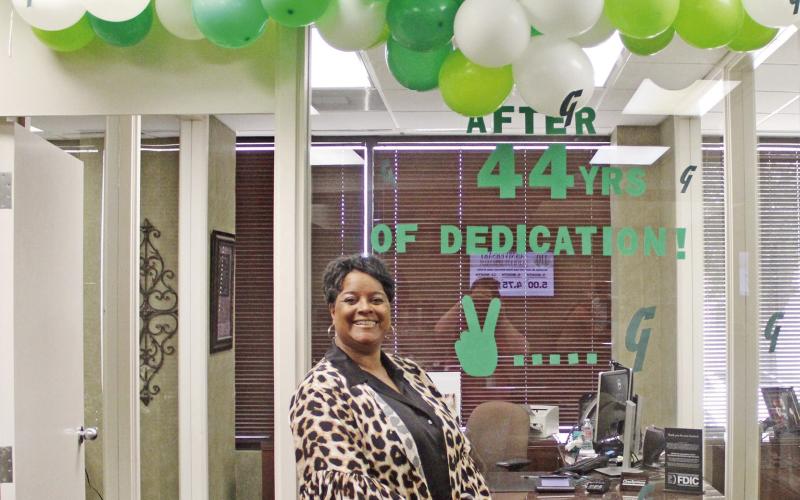 Dureen Fuller was honored for four decades of service at Guaranty Bank and Trust during a reception Thursday afternoon.