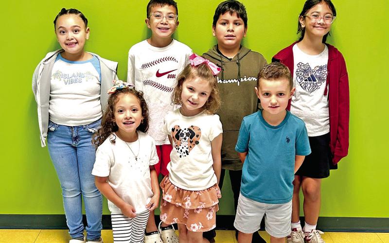 From left to right: Top Row- Harley Garcia (2nd), Jay Zuniga (5th), Dante Garcia (3rd), Kylie Cobb (4) Bottom Row-Yaretzy Garcia (Kinder), Tori Ruth Hanna (1st), Phoenix Smith (preK). Congratulations to our Students of the Month—you are leading the way and showing the true Bulldog spirit! Courtesy Photo