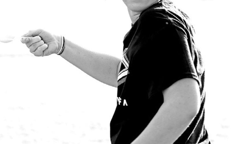 Hannah Nichols concentrates on not dropping the egg in the egg n the spoon relay race