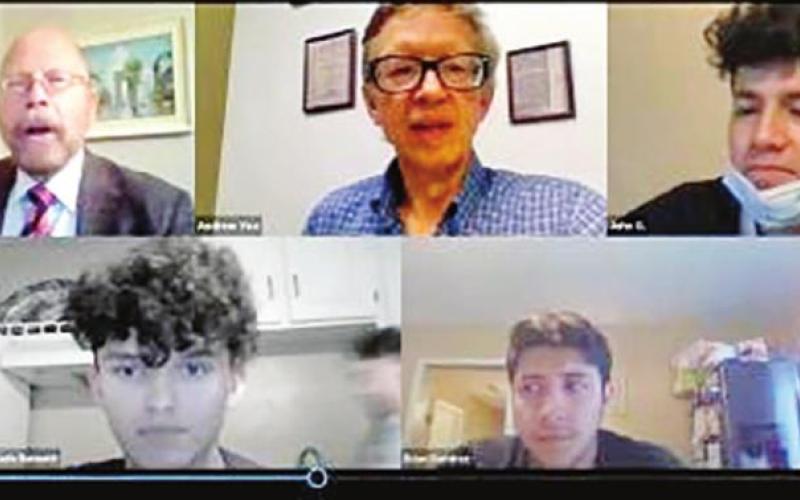 The research team on a Zoom call with Dr. Riedel (top left). COURTESY PHOTOS