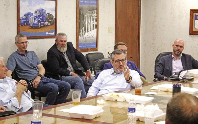 United States Sen. Ted Cruz spoke with assorted leaders from Priefert Tuesday afternoon. TRIBUNE PHOTO / QUINTEN BOYD