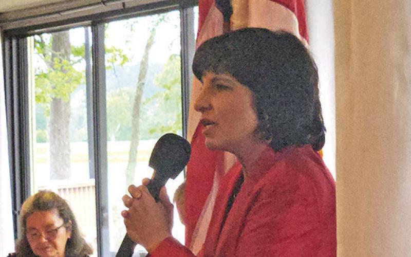 Texas Railroad Commissioner Christi Craddick visits the Mt. Pleasant Country Club on April 23
