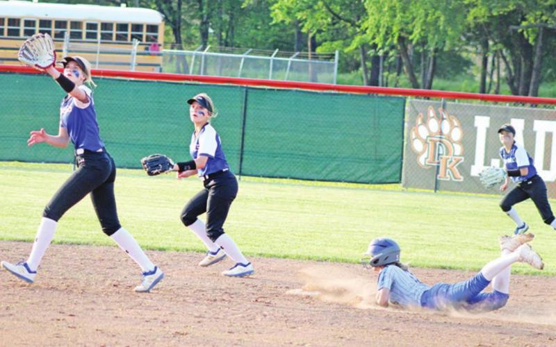 Korie Mankins makes a catch during a recent game. Mankins is Rivercrest softball’s lone senior this season. The Lady Rebels fell to Kerens in their best-of-three area round series, 2-0. TRIBUNE PHOTO / QUINTEN BOYD