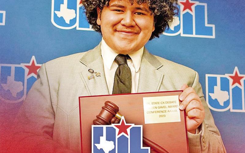 Anthony Orellana and his UIL State Top Speaker plaque COURTESY PHOTOS