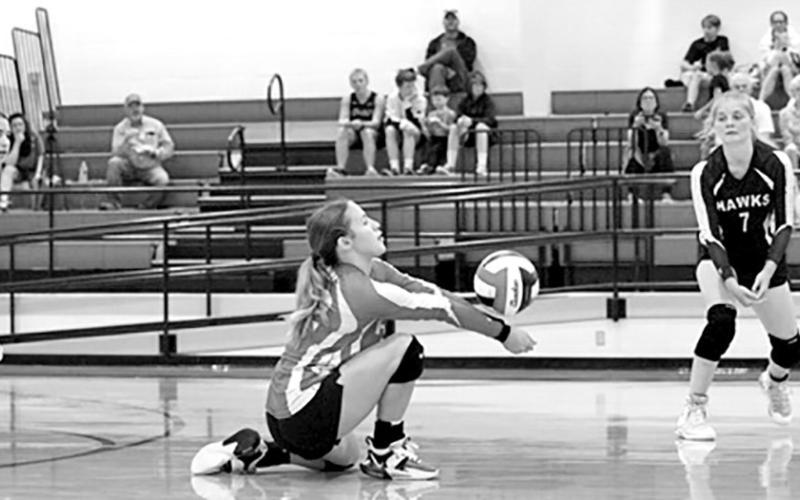 E. Hulen digs a ball at Hughes Springs COURTESY PHOTO / JOSUE CONTRERAS