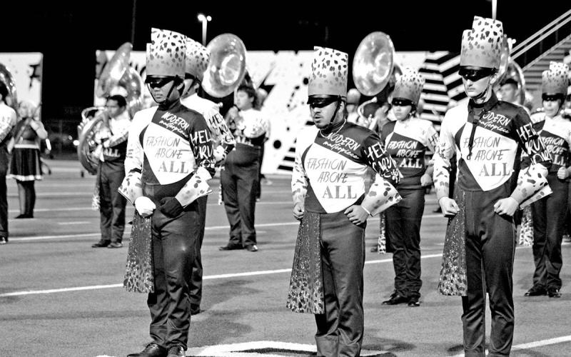 The Goin’ Gold Band Drum Majors (L to R): Manoa Bagsic, Sebastian Campos, Shpat Zeqaj COURTESY PHOTO