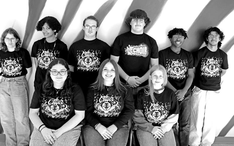 Mount Pleasant High School Choir Area qualifiers – Front L to R: Alivia Newman, Kristina Tidwell, Mattie Merriman. Back L to R: Sara Vanhoose, Peyton Robinson, Dakota Williams, Daniel Kimbrough, Axavier Anderson, Hector Sierra-Rosales COURTESY PHOTO