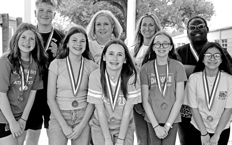 Writing Front row (L to R) Scottlyn Lee, Logan Latiolais, Sage Jordan, Lily Henry, Valerie Hipolito. Back row (L to R) Kaiser Sheppard, Coach Launa McCord, Coach Randee Dyer, Zai’nyra Williams COURTESY PHOTOS