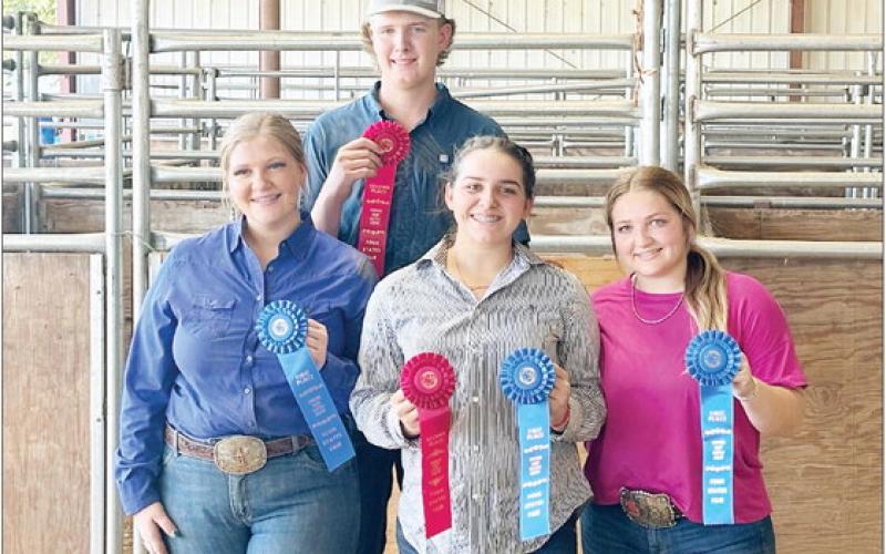 MPHS Four States Livestock Show competitiors (L to R): Leah Schmitt, Jonathan Dalby, Rebecca Dunn, Lakyn Fortenberry COURTESY PHOTO