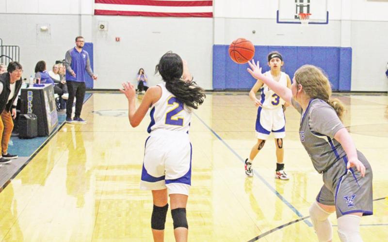 Alexa Arzate (#2), Bianca Aguillon (#3) and the Harts Bluff Lady Bulldogs will be a part of District 16-2A in basketball next season -- the school’s first UIL basketball district.
