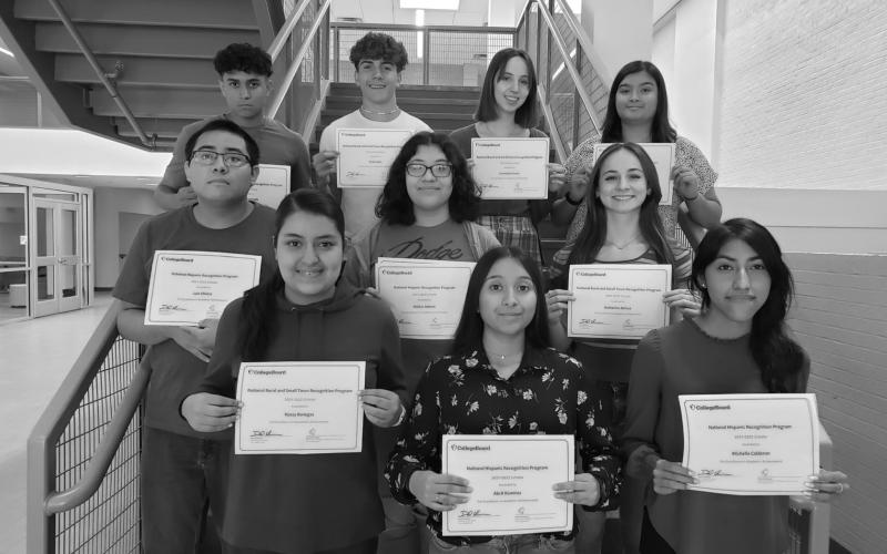 Mount Pleasant High School students excelled in College Board assessments and schoolwork to earn these awards, which colleges use to identify academically competitive underrepresented students. First row L to R: Rossy Banegas, Abril Ramirez, Michelle Calderon. Second row L to R: Luiz Olvera, Odalys Adame, Katie Ochoa. Third row L to RL Devin Castaneda, Kyle Cates, Connelly Cowan, Perla Guzman COURTESY PHOTO