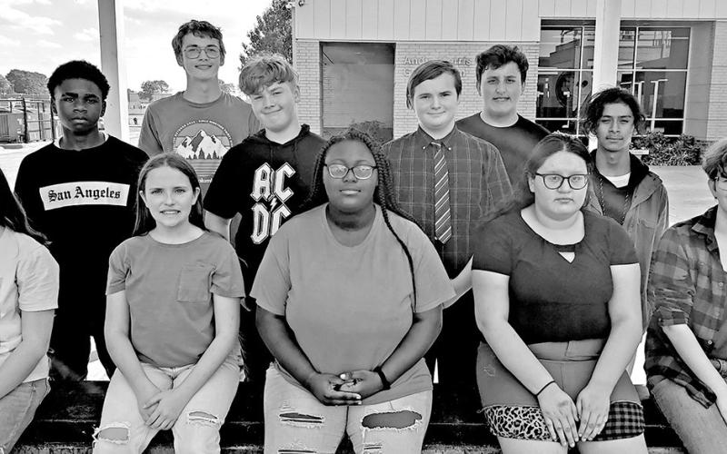 MPJH members of the All Region choir. 1st row L to R: JJ Duenez, Emily Crabb, Xo’Najah Henderson, Liz Liera, Sarah Vanhoose. 2nd row L to R: Micah Fulbright, Lachlan Miles, Zach Nichols, Hector Sierra-Rosales. 3rd row L to R: Conley Johnson, Daniel Kimbrough. Not pictured: Itzel Bello. COURTESY PHOTO