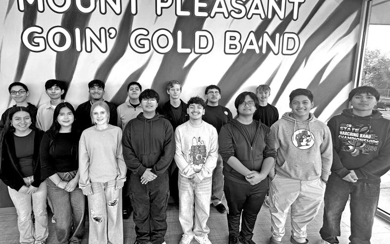MPHS members of the All-Region Band – Front row (L to R): Sandy Farias, Amy Santillan, Evie Whisenhunt, Alfredo Santillan, Christopher Sorto, Adriel Bagsic, Jayden Adame, Angel Farias. Back row (L to R): Julian Chancellor, Brian Garcia, Nephtali Gonzalez, Jesus Silva, Luke Thurman, Bruno Deleon, Walter Terrell COURTESY PHOTO