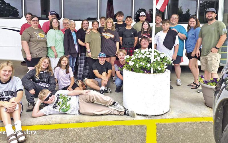 Volunteers from Nevill’s Chapel before boarding a bus to Kerrville on Monday morning, July 14 Photo courtesy of Randi Bailiff