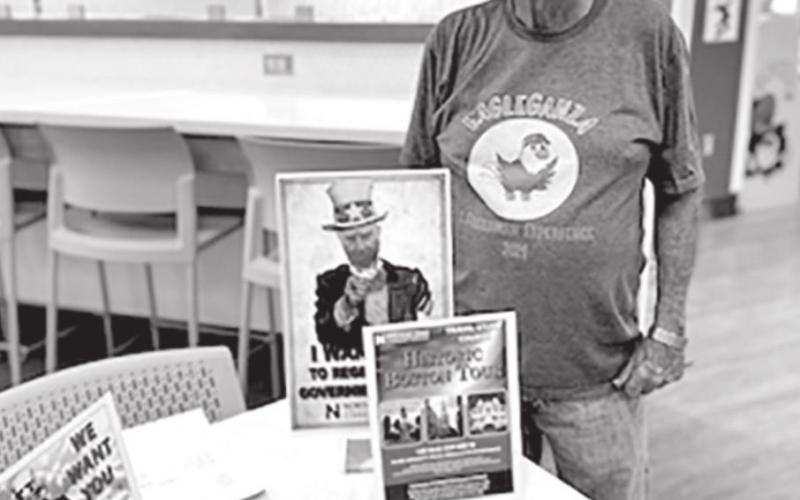 Professor Rex Allen had a booth at EagleGanza to discuss government classes at NTCC. COURTESY PHOTO