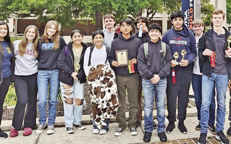 MPHS participants at the TMSCA State Meet (L to R): Perla Guzman, Reese Ball, Natalie Crockett, Yahaira Pina, Merlin Cardona, Tanner Marshall, Isaac Hernandez, Param Poudel, Christopher Sorto, Nathaniel Martinez, Clinton Debord, Luke Thurman, Coach Osias Hernandez COURTESY PHOTO