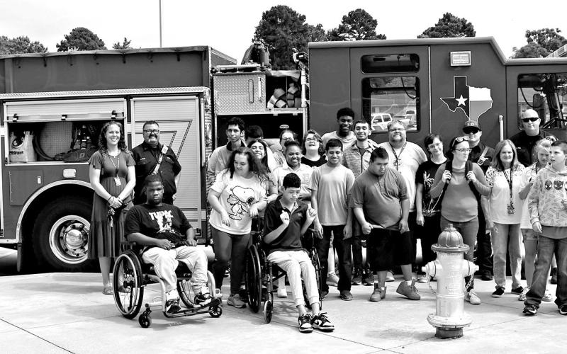 MPHS students with the fire truck at the end of the presentation