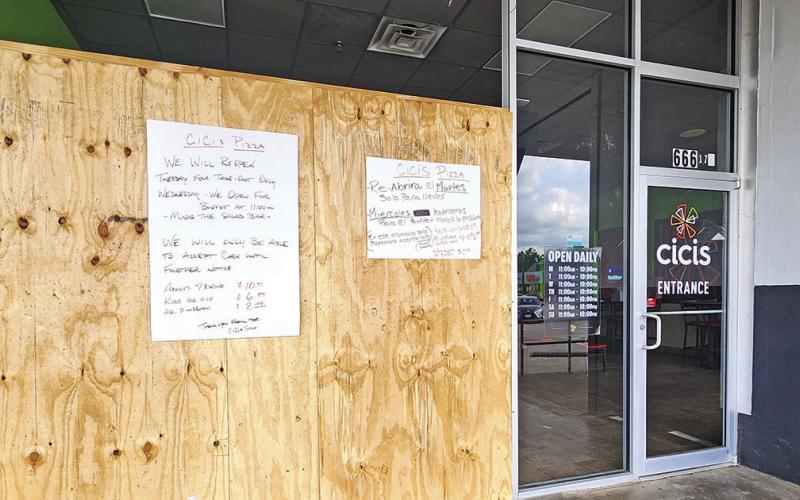 Cici’s Pizza is boarded up days after a car crashed into their storefront on April 10 TRIBUNE PHOTO / NICOLE KIMBALL