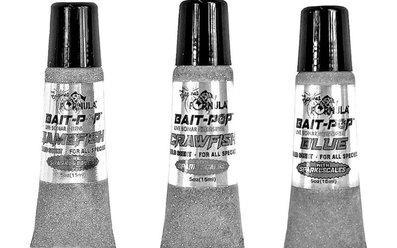 Bait Pop Live Sonar Intensifier is a rub-on gel advertised to make hard baits and soft plastics show up better on live sonar screen. The product is also advertised to leave behind a distinct scent trail. (Courtesy Photo Bait Pop)