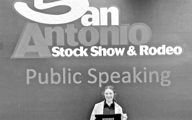Congratulations to Olivia Calhoun for being the Reserve Grand Champion Junior public speaker at the San Antonio Livestock Show and Rodeo. COURTESY PHOTOS