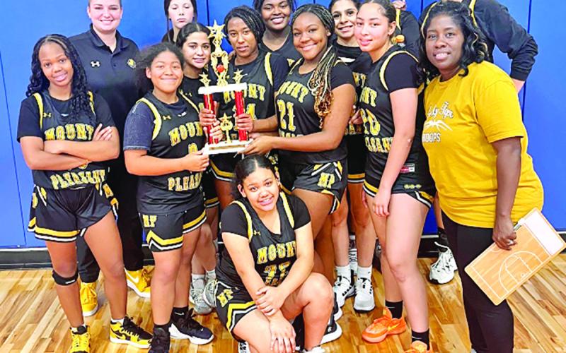 The Mount Pleasant High School JV1 Lady Tigers placed 2nd in the Henderson tournament this weekend. The Lady Tigers went 4-1 defeating Spring Hill, Marshall, Tatum and Carthage, ultimately losing to Henderson in the championship game. The JV team is coached by Crystal Jackson and Jessica Stanley. COURTESY PHOTO