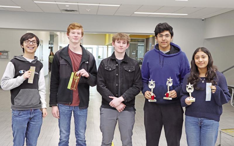 UIL Math team members (L to R) Julian Chancellor, Luke Thurman, Clinton DeBord, Nathaniel Martinez, Yahaira Pina