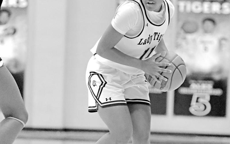 Maddie McCoo led the Lady Tigers against Marshall with 19 points and 11 rebounds.
