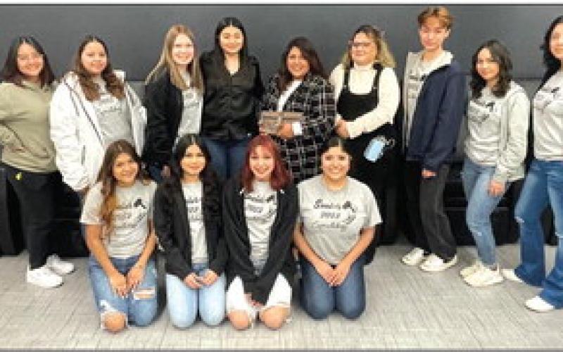 Glossy Nail Lounge employees and MPHS Cosmetology students. Back row, left to right, Gabriela Salazar, Dairany Gutierrez, Tessa Richardson, Glossy Nail Tech Jacqueline Enriquez, Glossy Nail Owner Eli Ruiz, Glossy Nail Tech Itzel Sondoval, Angel Ortiz, Nayeli Palacios and Edith Lopez. Front row, L to R: Wendy Carrillo, Pilar Gonzalez, Juanita Gutierrez and Sara Perez. COURTESY PHOTO