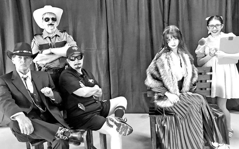 Sheriff Buck Rawlings, Mayor Buford T Smoot, Coach Bobby Ray Craten, diva actress Simone Crawford, and fourth assistant director, Piper Hart Photo by Anne Wilkerson