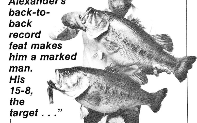 ohn Alexander boated back-to-back state records in 1981 from Lake Echo, a private lake near Canton. The first was a 14.2 pounder in January, followed by a 15.5 pounder in February. Both have since been bumped from the Texas Top 50 list. (Bassmaster Photo)
