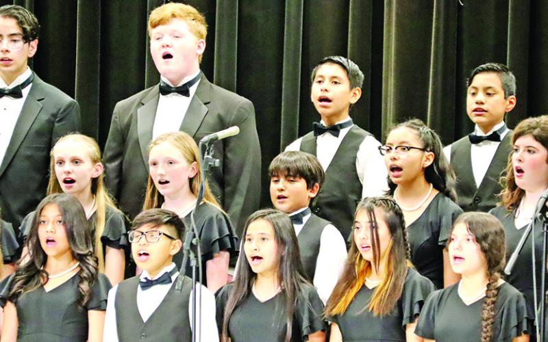 Chorale choir - Back row- Thomas Orona, Preston Arnold, Robdy Ayala, Jaden Castanon 2nd row- Katelyn Goen, Emma Hammond, Rolian Saldivar, Cristy Moreno, Shelby Morrow 1stRow-MelanyJimenez,CarlosDelCarmen,ValeriaSanchez,LeslieZavala,CristinaGuzman JacksonCamp,8thgrade,Soloist-MaryDidYouKnow
