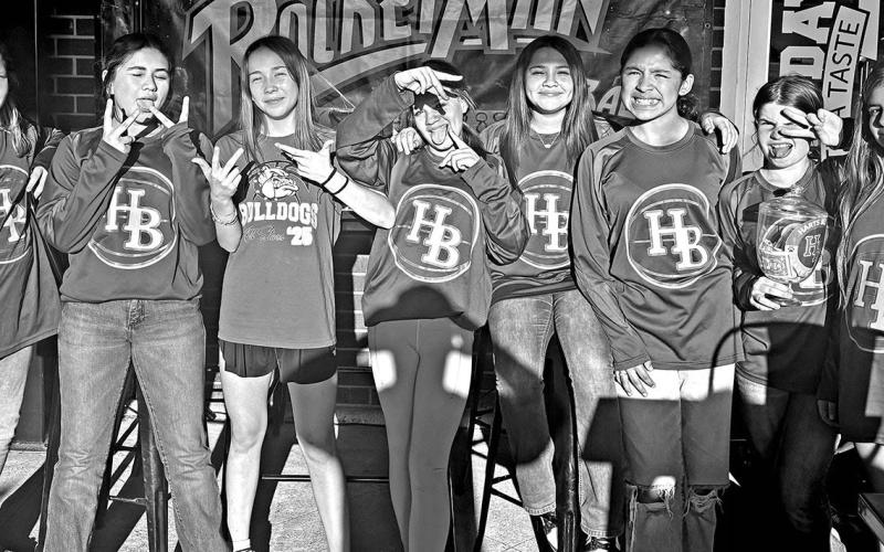 (L to R) Jaeda Scott, Jacqueline Cammarrillo, Lexi Graves, Brooklyn Minefee, Daeleen Hernandez, Jaelle Rocha, Lilliana King, McKaelah Segura, Riley Gardner (missing), and Jaycee Rocha (missing) are being led by John King (J.C.) and assisted by JoBen Graves and Andres Rocha. TRIBUNE PHOTO / MICHAEL S. MCCRACKEN