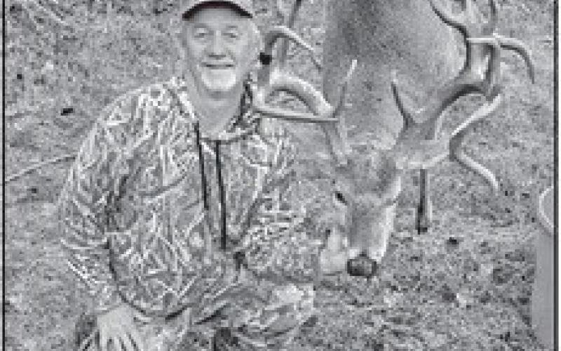 Montgomery archer Everett Sunday arrowed his gnarly 18 pointer shortly after daylight on 200 acres in Houston County. Sunday believes the the 5 1/2-year-old buck had been brawling with another buck before it charged out of a yaupon thicket on the heels of a 10 pointer. The archer drilled the buck at 15 yards. COURTESY PHOTO / EVERETT SUNDAY