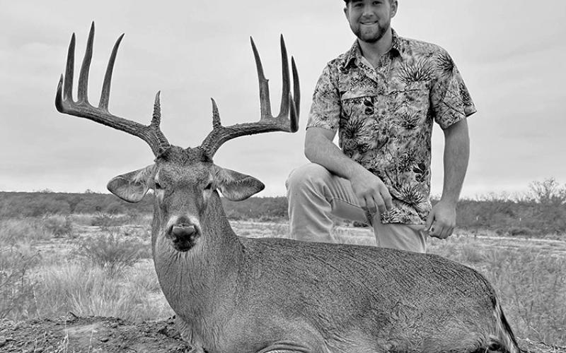Dimmit County hunter Riley Todd says he had been watching this 7 1/2-year-old typical for three seasons. Despite a severe drought in South Texas, the free-ranging 12 pointer still managed to grow a remarkable set of antlers. COURTESY PHOTO / TEXASBUCKREGISTRY.COM