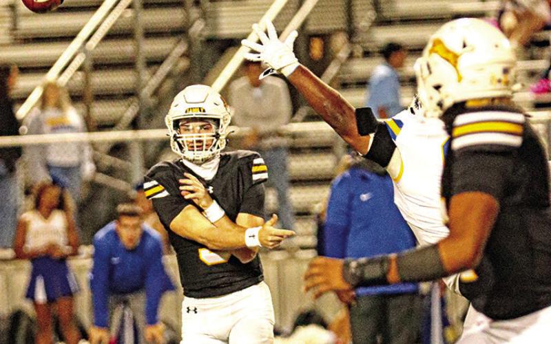 Carter Cook targets Landon Cheatham in the first half. Cook was 12/16 for 218 yards and 5 TDS.