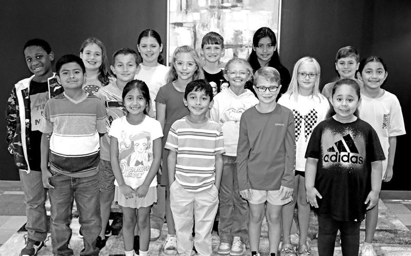 Annie Sims Elementary School Academic Rodeo winners: 1st row (L to R) Elias Ortiz, Abigail Villarruel, Darwin Vanegas, Liam Litke, Melody Holguin. 2nd row (L to R) Andru Braxton, Elijah Cates, Evelyn Buchanan, MJ Cluley, Clara Randle, Camila Castro. 3rd row (L to R) Jay’lyn Litchfield, Kate Foster, Ian Keahey, Ericka Yanez Martinez, Tate Latiolais