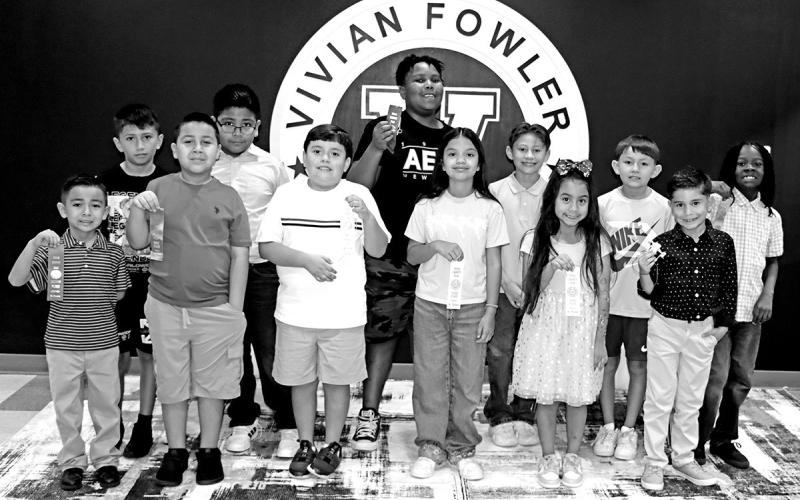 Vivian Fowler Elementary School Academic Rodeo winners: 1st row (L to R) Gael Ruiz, Julian Martinez, Yamil Zavala, Emily Ramirez, Kamila Valle, Ezekiel Santos. 2nd row (L to R) Israel Badillo, Isaac Leyva, Justain Norman, Landon Blackburn, Kevin Paloblanco, Antonio Brannon