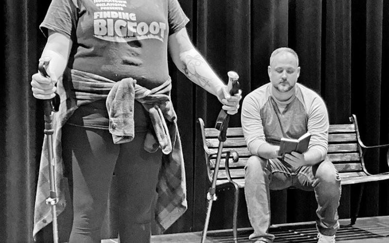 Linda Shaddix and Zachary Strawbridge performing the award-winning play Number 42 on the Whatley Center stage in April. COURTESY PHOTO